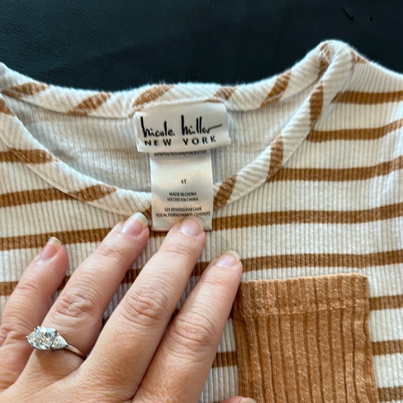 Kids Long Sleeve Thermal Striped Top W/ Sleeve Ruffles - Beige and White - Picture 2 of 6